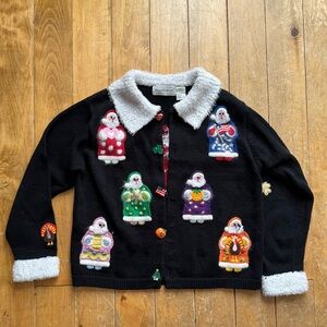 BellePointe “Happy Everything” All Holidays Black and White Cardigan Small